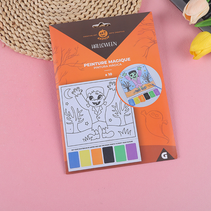 Watercolor Painting Children's Kindergarten Halloween Coloring Painting Cards Bring Your Own Pigments Students Gouache Painting Waterbook
