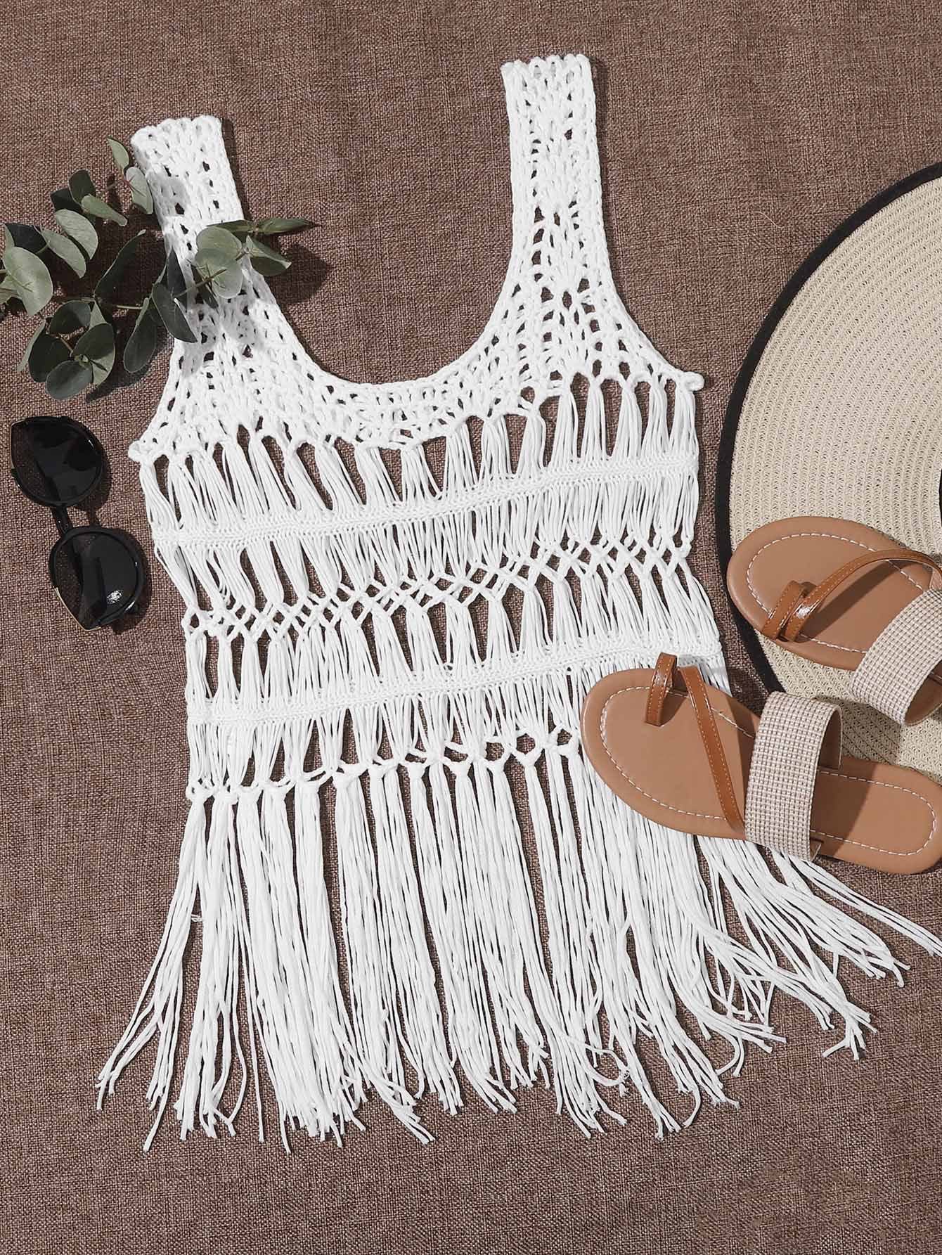 2021白色修身型欧美V领套头棉蕾丝纯色圆领镂空小背心