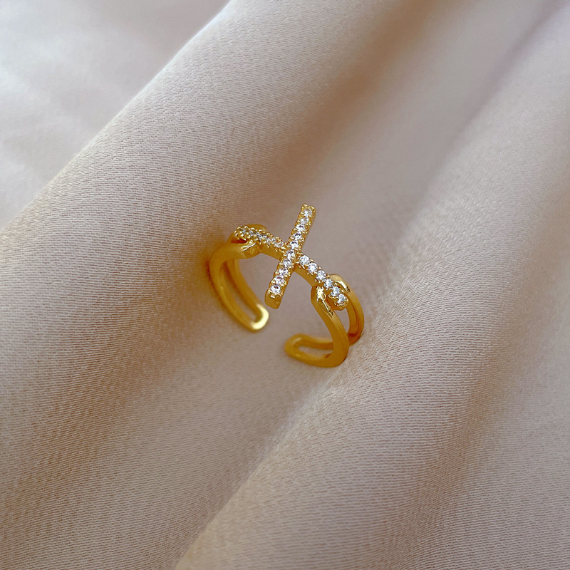 Offener Kreuz Ring Für Damen Modischer Designer Ring Silber Optik_voghion.com