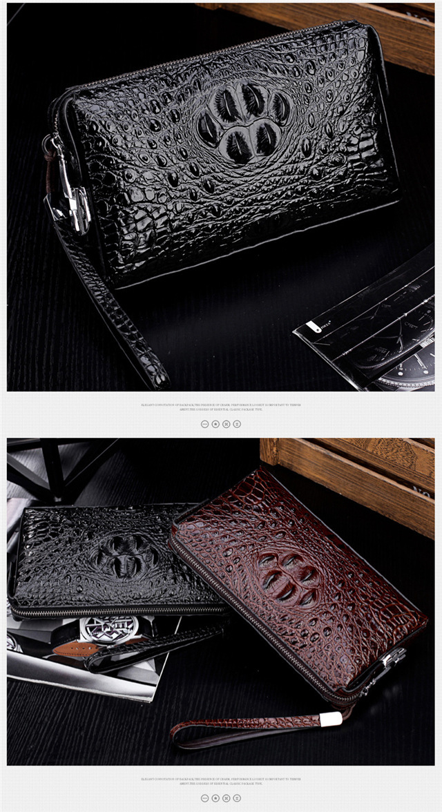 Men's Crocodile Pattern Leather Clutch Bag For Business And Casual_voghion.com