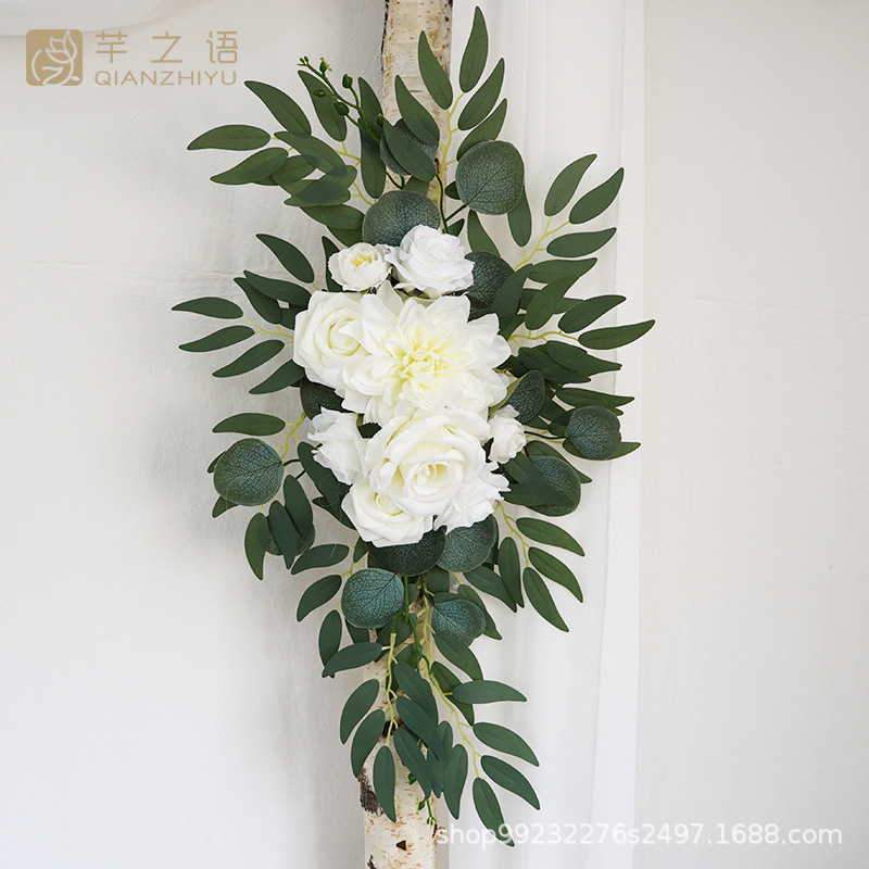 新款手工制作手工绢花仿真门楣拱门花白色玫瑰婚礼户外活动装饰背