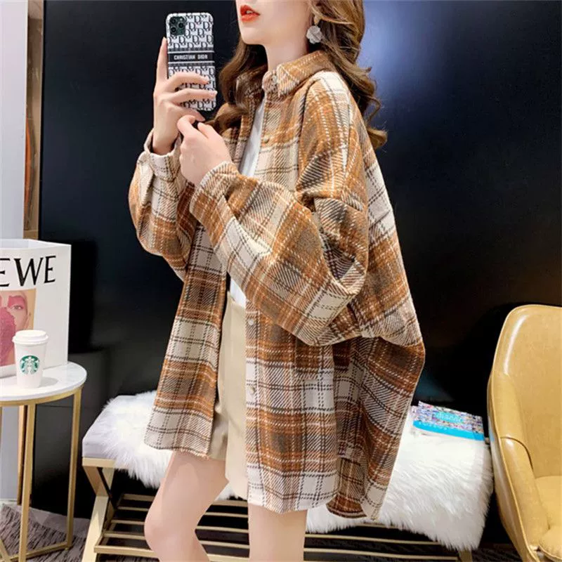 Трансграничная клетчатая рубашка для женщин на осень и зиму, новый стиль, бархатная верхняя одежда в стиле ретро, новинка 2025 года, европейская модная рубашка с длинными рукавами для женщин