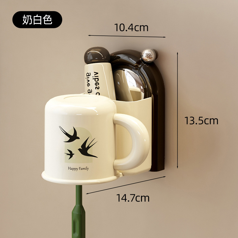 家庭用歯ブラシと歯磨きカップ収納ラックマウスウォッシュカップ壁掛けパンチフリーストレージアンティークスタイルバスルーム歯ブラシカップハンガー|undefined