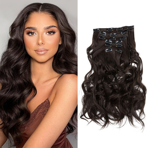 Serra wig manufacturer wholesale 7-piece set of curly hair wig clip hair extensions foreign trade European and American one-piece drop shipping
