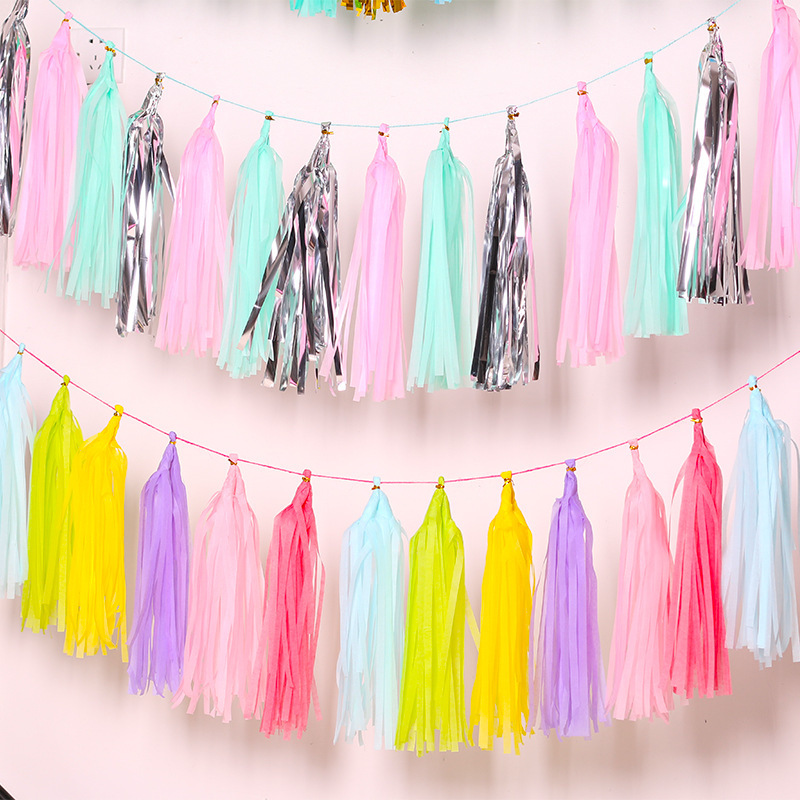 Papel de aluminio globo borla cinta Garland cumpleaños ventana decoración de la boda fiesta Navidad decoración suministros papel borla