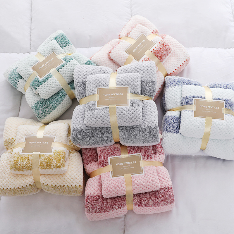 Warp knitted coral fleece thickened pineapple towel bath towel set beach towel is softer than pure cotton absorbent logo set