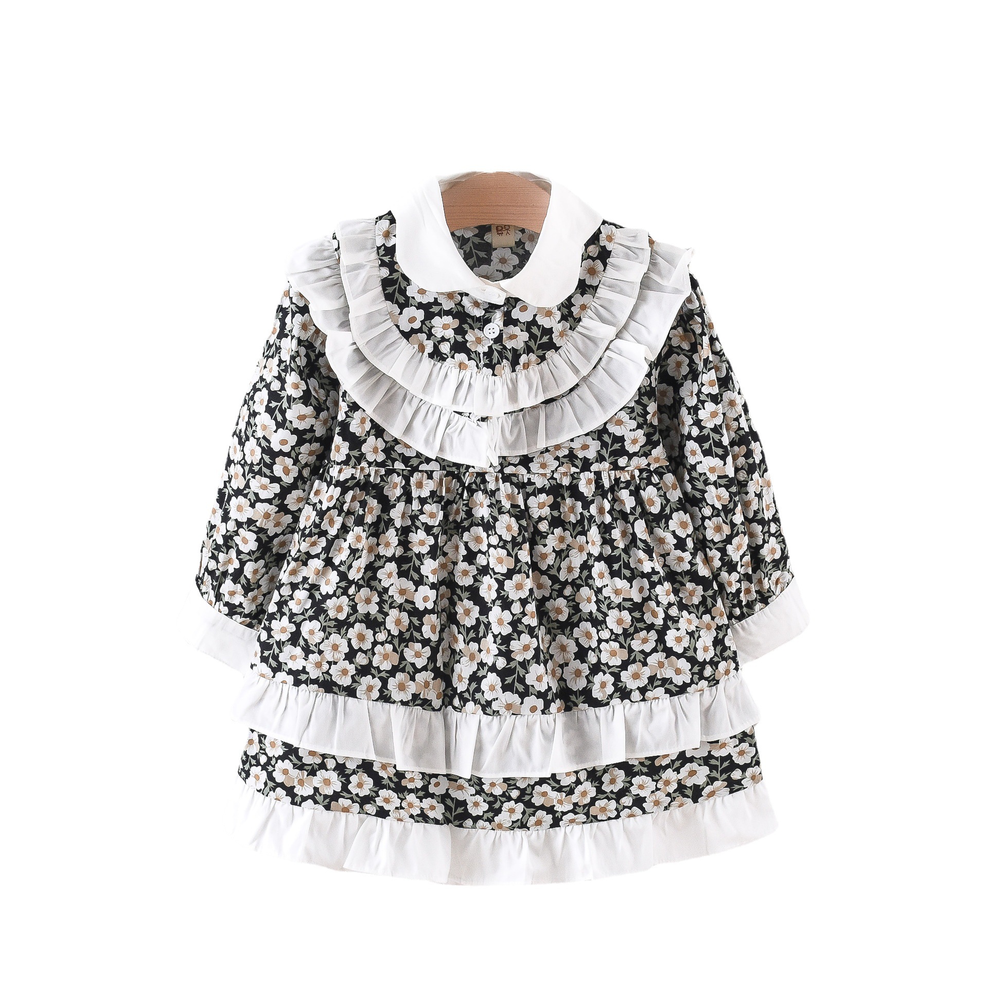 Children's clothing girls' dress 2024 Spring and Autumn new style lace patchwork doll collar Korean version long sleeved_voghion.com
