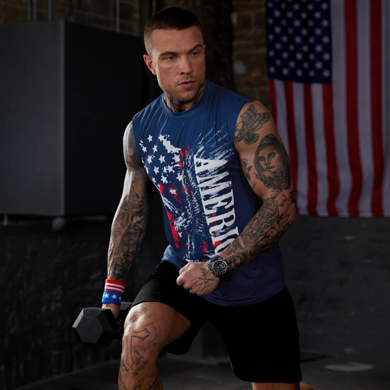 Mainfini Men's American Flag Tank Top Muscle Graphic Gym Workout Usa Sleeveless T-Shirt