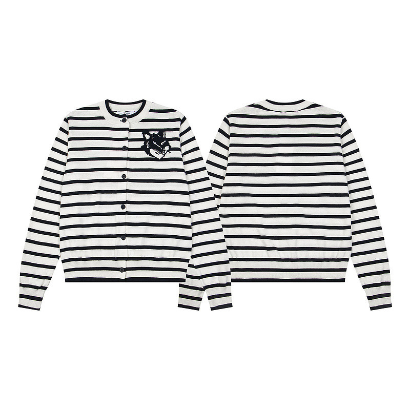 European and American Trendy Brand Maison Kitsune Autumn and Winter Knitwear Wool Knitwear Round Neck Long-Sleeved Stripesd Bottoming Shirt