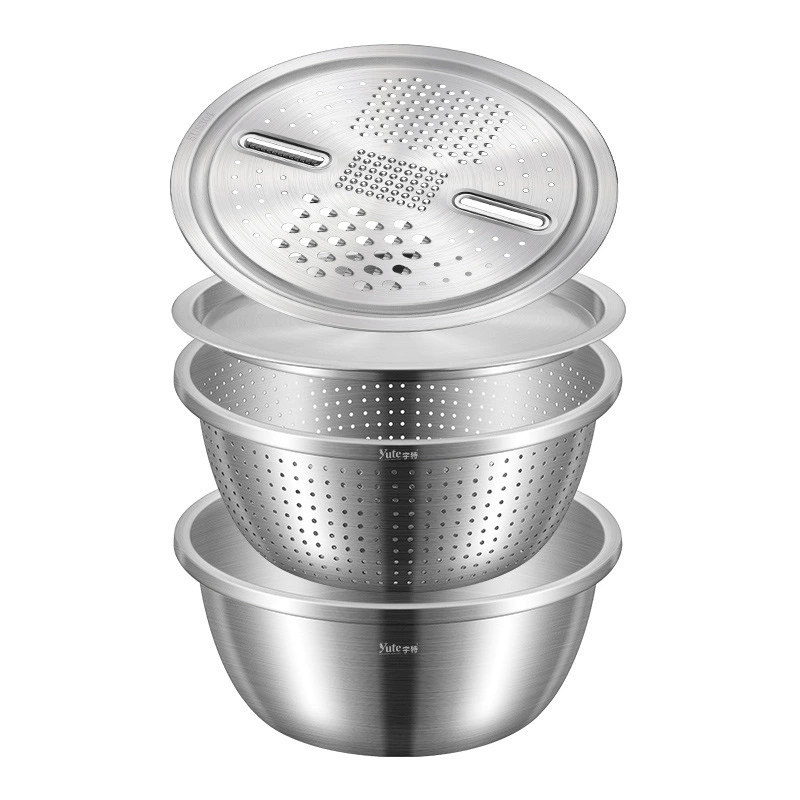 YUTE Yut 304 stainless steel deepen the thickened Korean style multi -use pots of drainned rice pelvic rice sieve cover cover 28cm