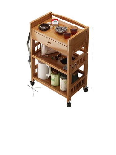 Rolling mobile cart, household solid wood coffee table, small apartment sofa side table, tea water stand, multifunctional placement, new item