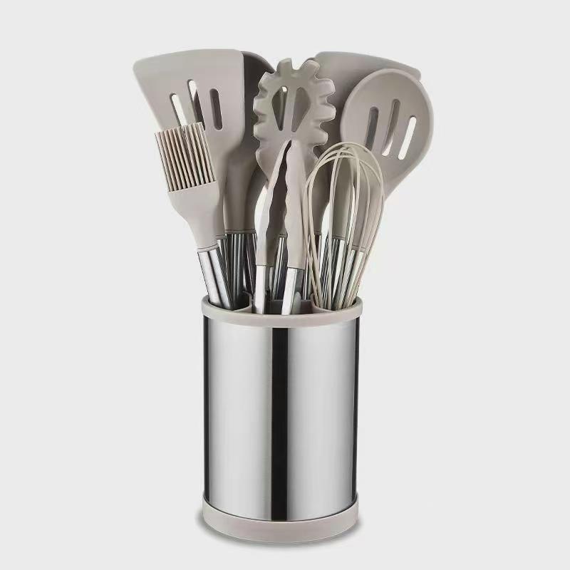 Comercio exterior venta caliente set de cocina de silicona 12 piezas set de silicona antiadherente set de barril de almacenamiento giratorio