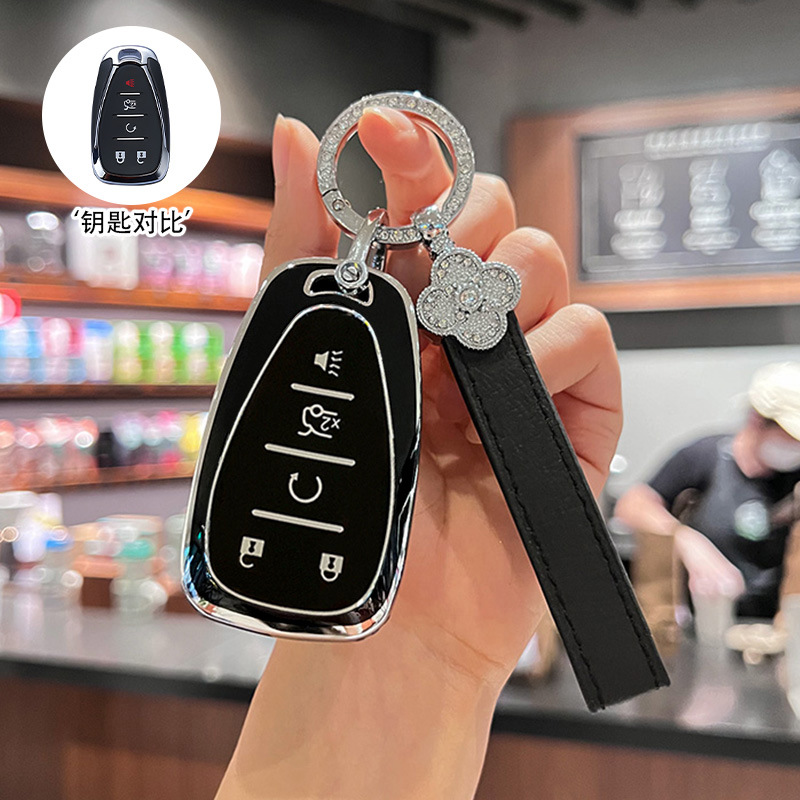 모델 B 5버튼 [실버 엣지 블랙] 싱글 쉘 + 다이아몬드가 박힌 네잎 클로버 로프