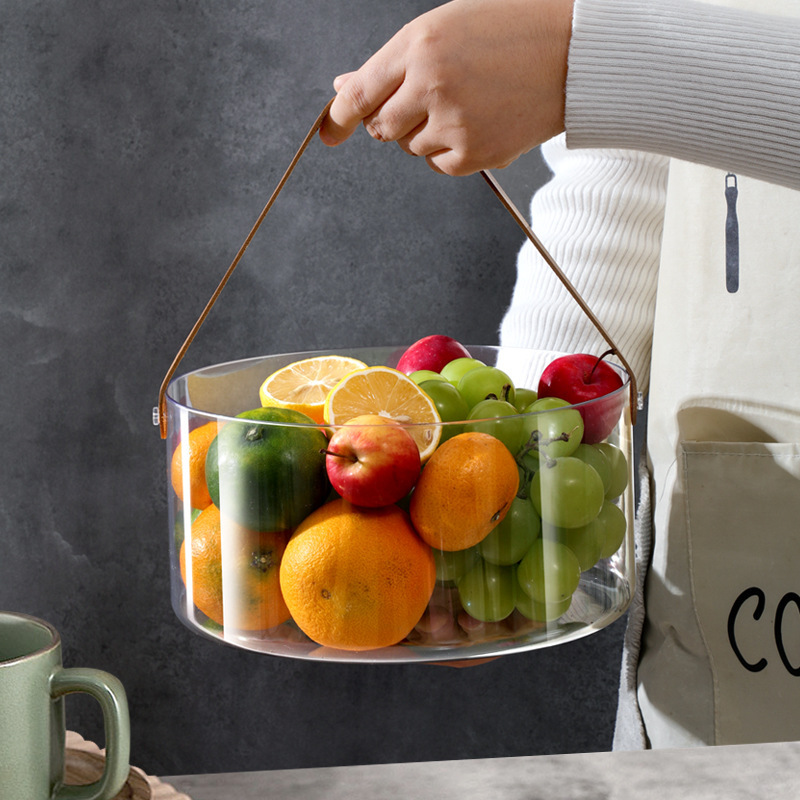 Transparent Tote Basket Fruit Basket Pet Fruit Tray Round Ice Bucket Transparent Desktop Storage Bucket Multifunctional Storage Box
