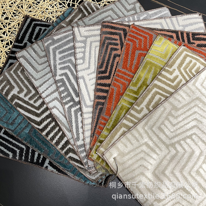厂家现货色织提花割绒面料几何地毯布料沙发抱枕靠垫套外贸货源