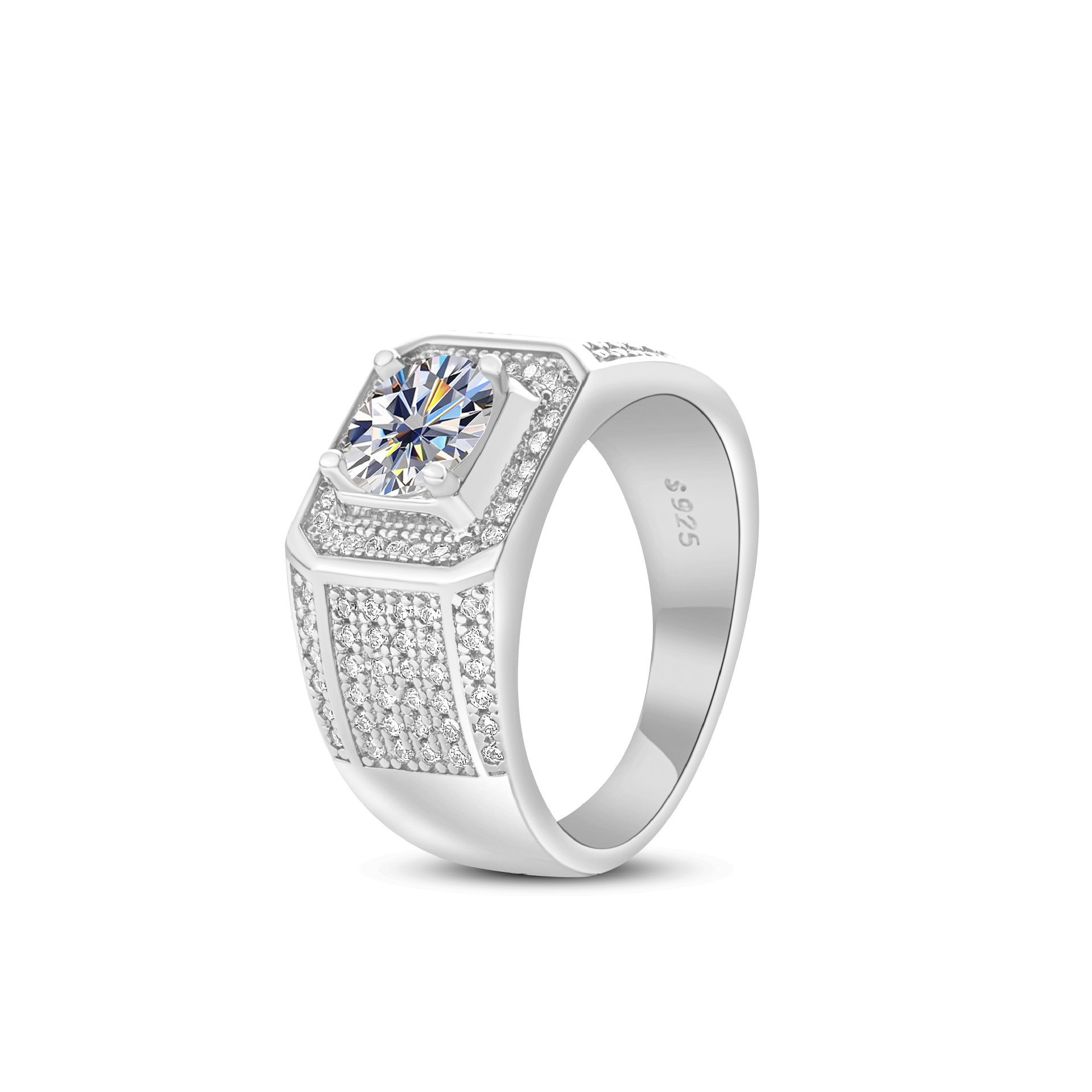 925 plata esterlina gran anillo de hombre de piedra moissan anillo masculino chapado pt950 oro atmósfera para enviar al por mayor fábrica de novio spot