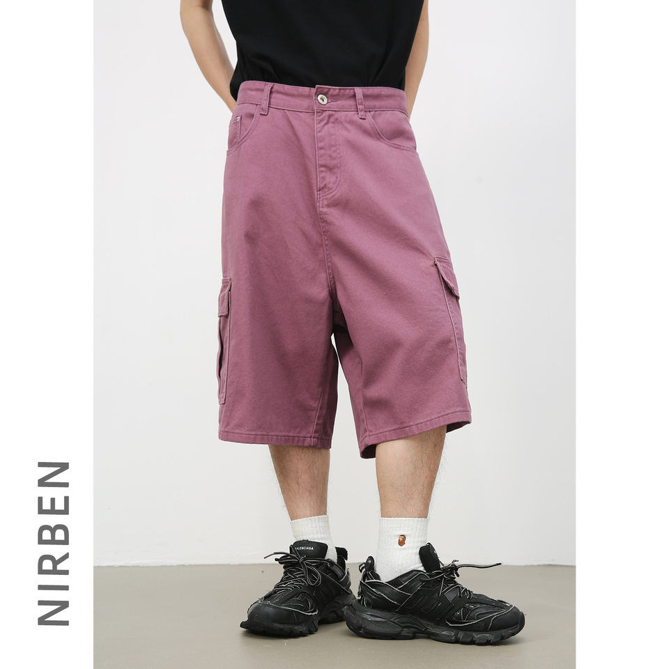 Quần short denim nam ống rộng ống đứng lửng 5 tấc phong cách Hàn, form rộng rãi dễ phối đồ — Hồng đào, Màu be nhạt, Màu cà phê, Trắng be