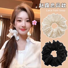 赵露思同款大肠发圈女高级感蕾丝丸子头马尾头花皮筋发绳头绳头饰