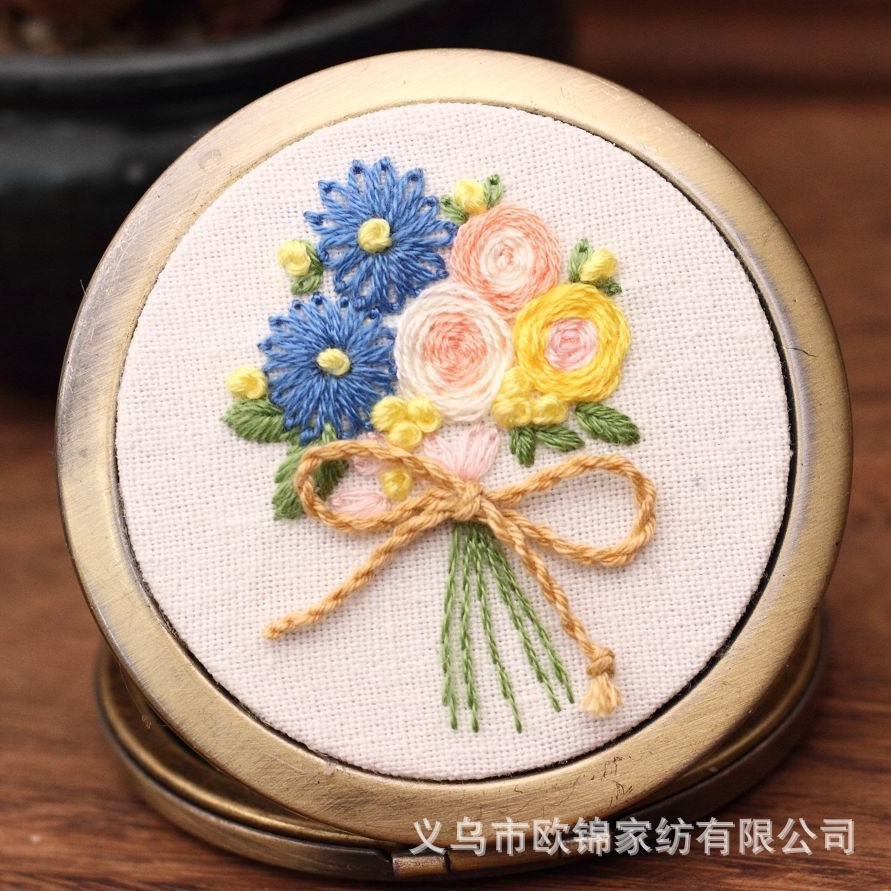 Oujin original hecho a mano tela/material paquete hecho a mano bordado espejo pequeño espejo DIY espejo cosmético