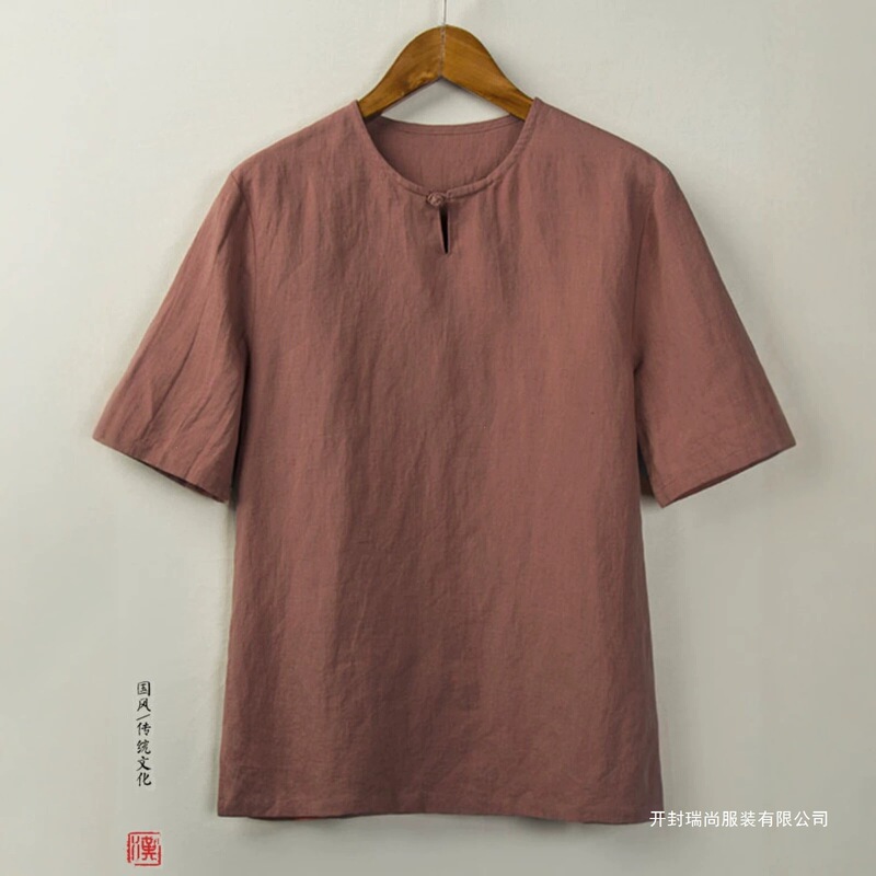 Summer Chinese-Style Men's Linen Short-Sleeve T-Shirt, Men's Vintage Cotton-Linen Shirt with Traditional Chinese Buttons, Half-Sleeve Top Summer Chinese-Style Men's Linen Short-Sleeve T-Shirt, Men's Vintage Cotton-Linen Shirt with Traditional Chinese Buttons, Half-Sleeve Top