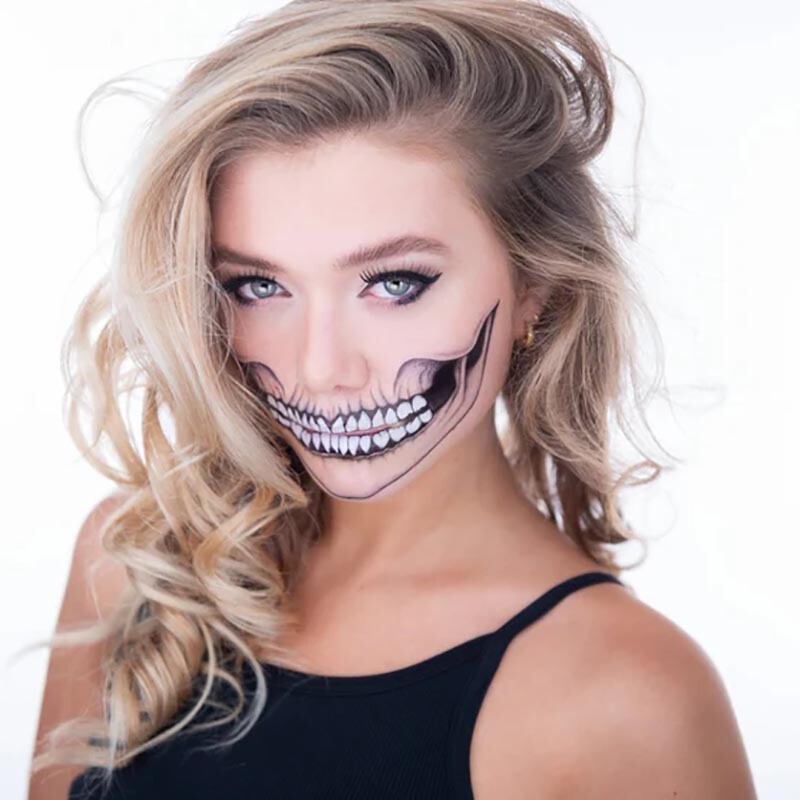 Skull face tattoo for Halloween tattoo stickers funny wound knife scar waterproof tattoo stickers spoof paper cover