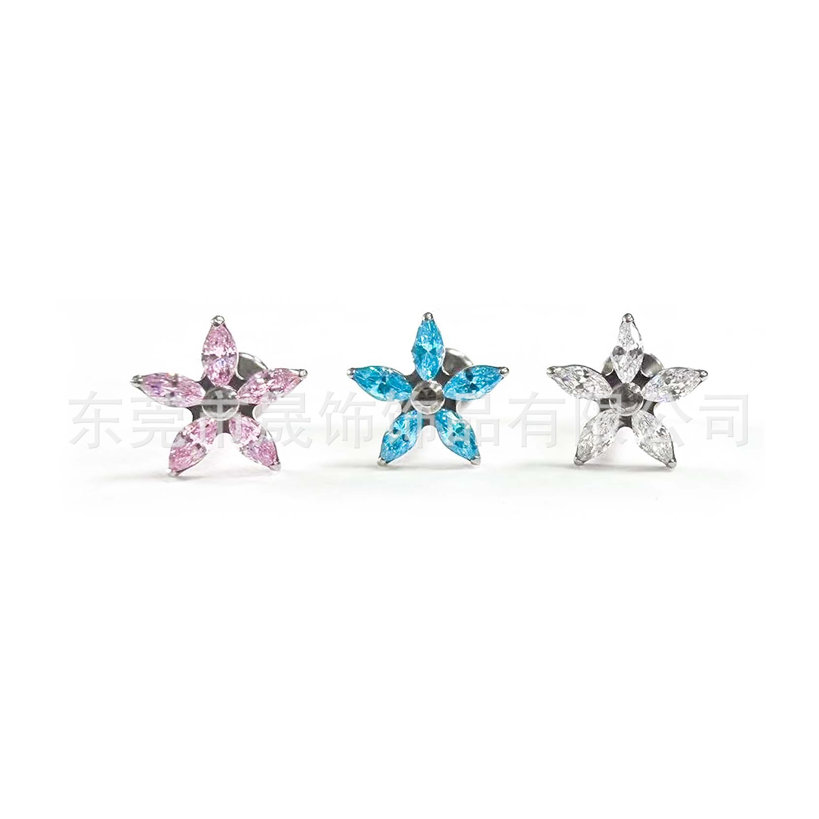 F136 Titanium Alloy 马眼五瓣 Flower Ear Stud Studded Cubic Zirconia 钉 Helix Cartilage Stud G23 Titanium Internal Thread Lip Jewelry 头部