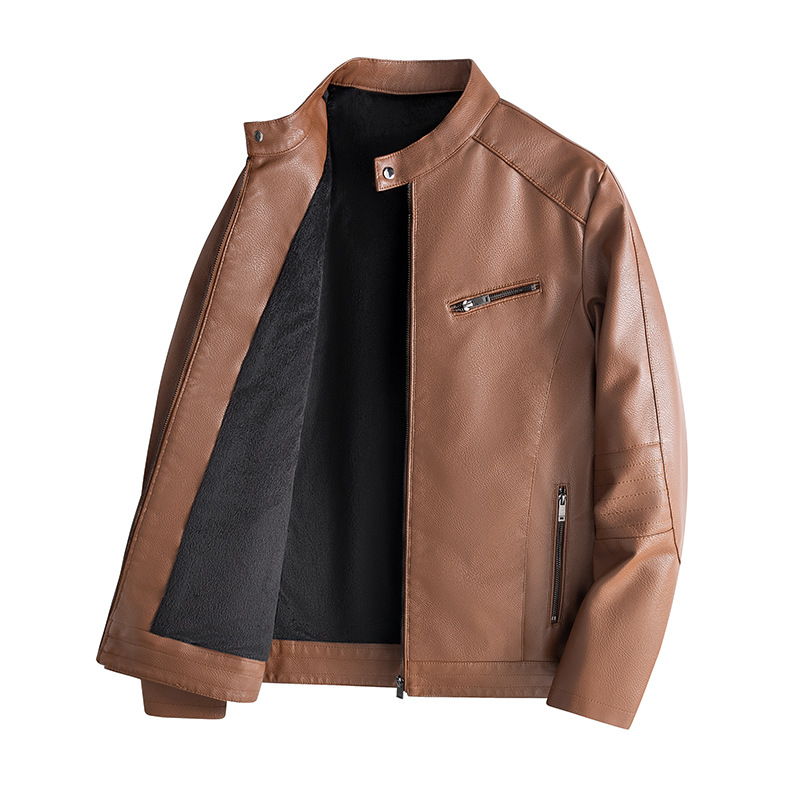 [Cross-Border E-Commerce] New Tops, Leather Jackets, Pu Leather Jackets, Soft Leather Men's Autumn and Winter Light Business Casual Stand-Up Collar Simple