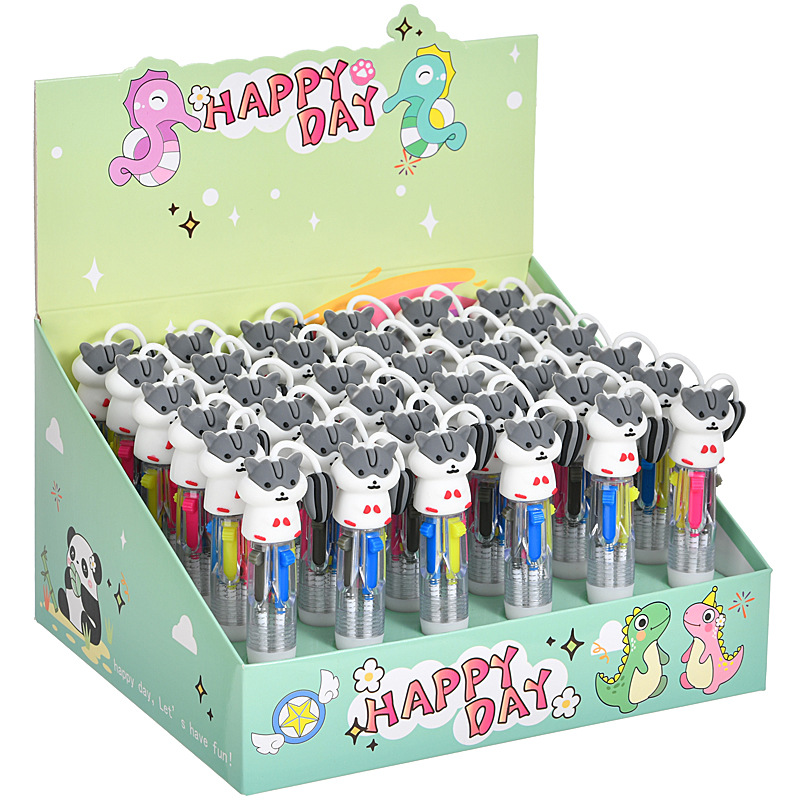 Caricatura encantadora hamster mini bolígrafo de cuatro colores multicolor en uno bolígrafo de cuentas de mano de color para estudiantes premios papelería al por mayor
