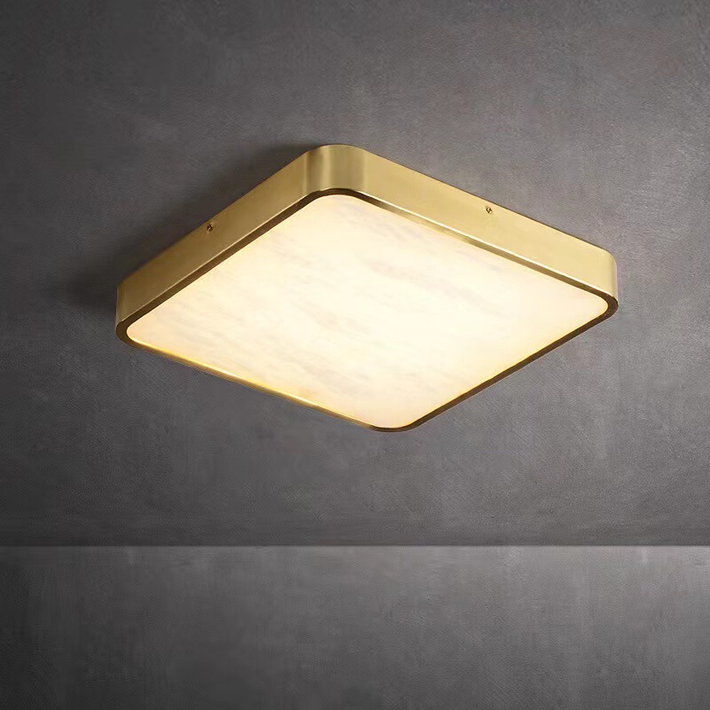All-Copper Marble Lighting Fixtures, Modern New Chinese Style, Simple Bedroom Light Luxury Round Creative Personality Ceiling Light for Study Room and Balcony