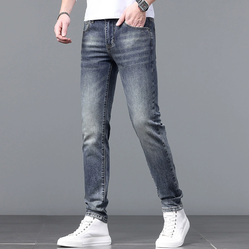 Мужские летние эластичные джинсы, casual брюки, slim fit