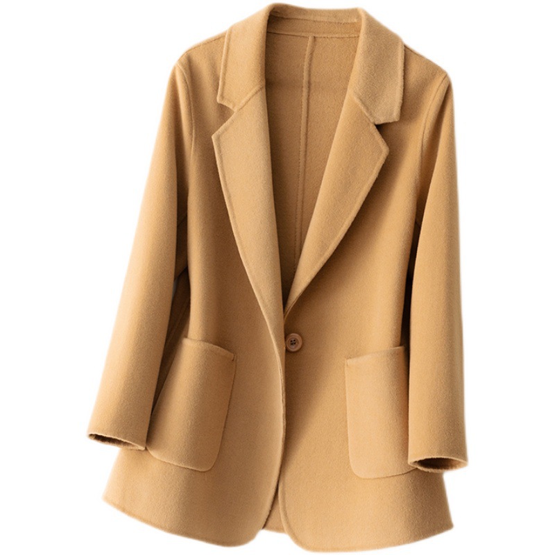 純毛スーツ襟両面ウールコート レディース ショート丈 2024年秋冬新作 韓国風 ゆったりウールコート