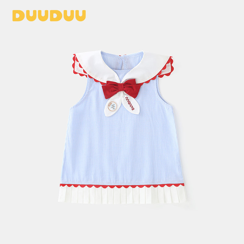 Duuduu Preppy Style 2025 New Thin Baby Dress Vest Korean Style Kidsren's Summer Girls Skirt