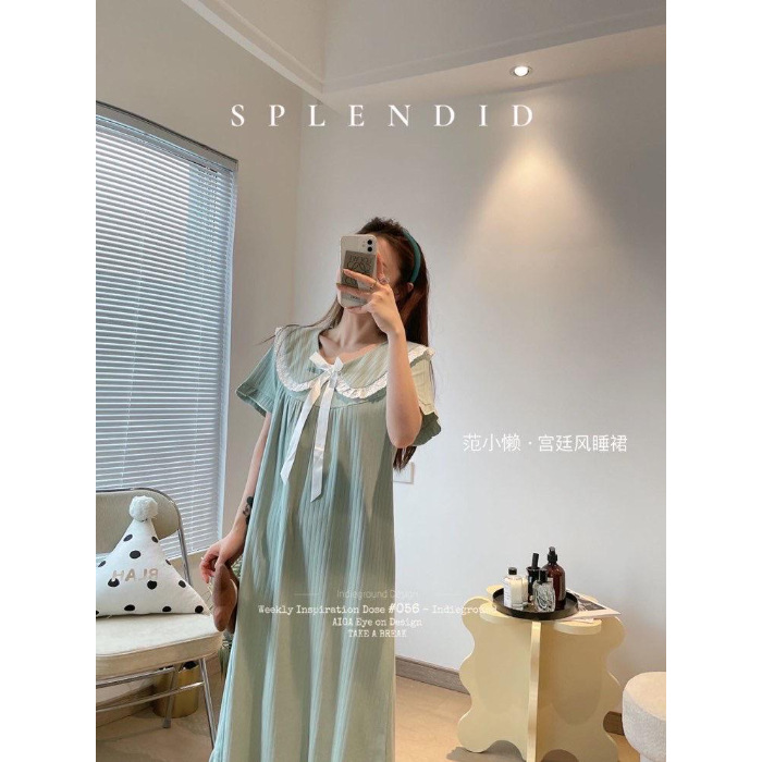 Pijama de verano de mangas cortas cuello de muñeca dulce hadas corte coreana estudiante pijama princesa vestido de viento
