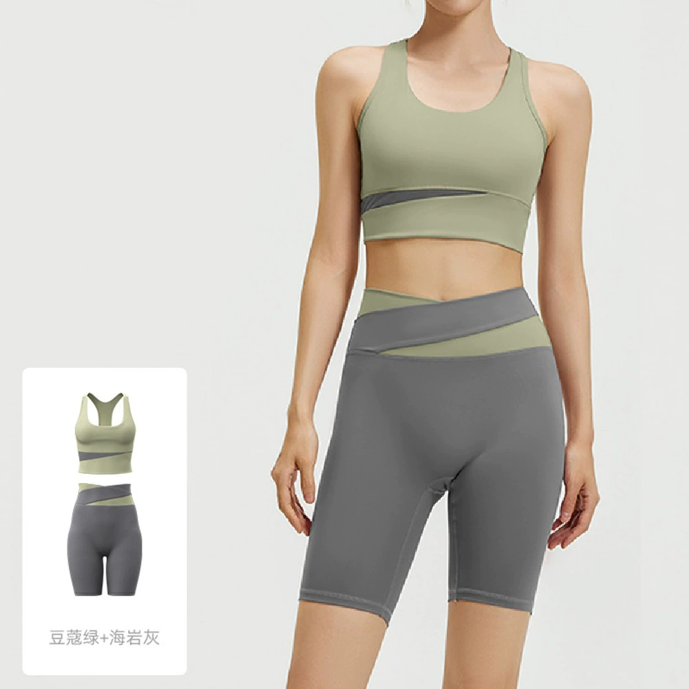 Спортивный топ-бра для зала, ударопрочный жилет, леггинсы, йога-одежда, комплект, для бега, с коротким рукавом