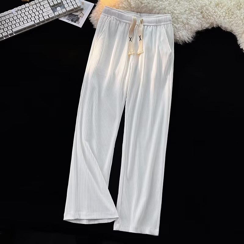 Ice Silk Threaded Wide-Leg Pants Men's Spring and Autumn High Street Draped Japanese Style Floor Pants All-Match Loose Straight Casual Pants Ice Silk Threaded Wide-Leg Pants Men's Spring and Autumn High Street Draped Japanese Style Floor Pants All-Match Loose Straight Casual Pants
