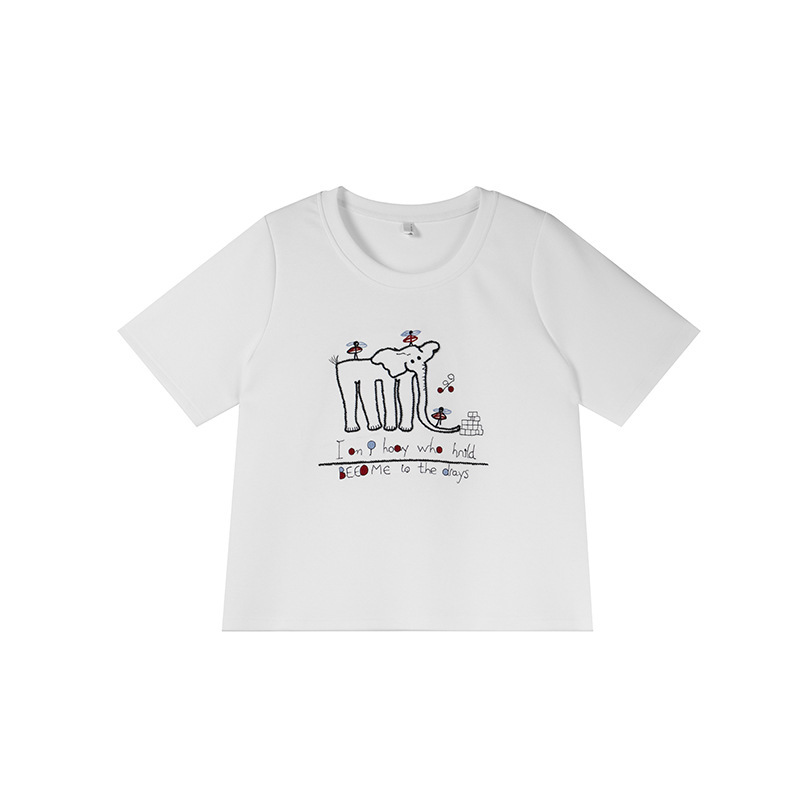 Aiyuan 2025 新しい大きいサイズの女性のファット mm 夏の気質ファッション漫画象ラウンドネック Tシャツ 9009|undefined