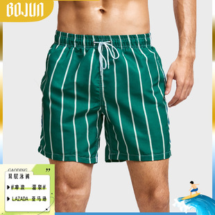 2023 new swimming trunks men's anti-embarrassment boxer plus size five-point pants hot spring beach pants men's striped shorts
