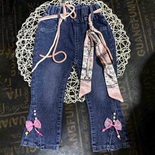 Girls' Trousers Spring and Autumn Girls' Children's Trousers Children's Jeans Bow Stylisch Outer Wear Elastic Pants Wholesale
