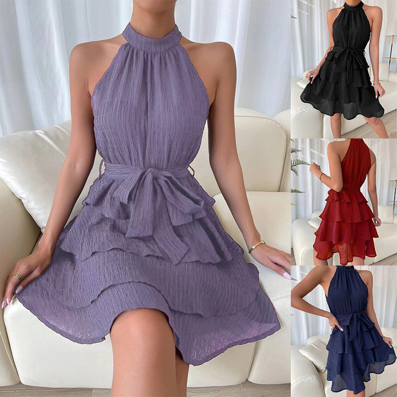 2025 Amazon Independent Station Spring and Summer European and American New Women's Patchwork Sleeveless Ruffle Dress in Stock