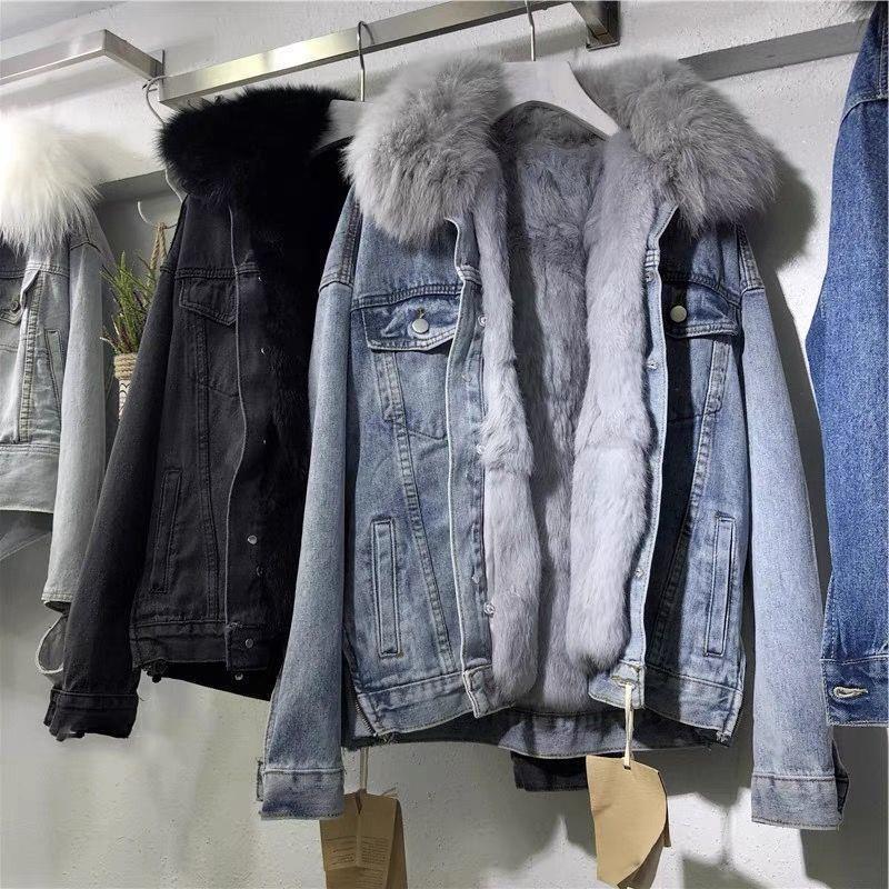 Large Fur Collar Denim Jacket Women's Short 2024 Winter Korean New Versatile Loose Fleece-Lined Thickeneded Cotton Outwear Large Fur Collar Denim Jacket Women's Short 2024 Winter Korean New Versatile Loose Fleece-Lined Thickeneded Cotton Outwear