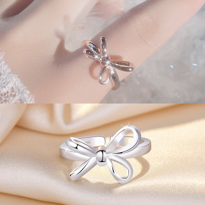 Korean Edition A small minority design Light extravagance fashion personality bow Ring ins Simple wild ins Vintage jewelry