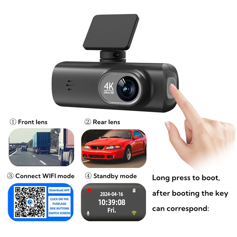 Cross-Border Popular V22 Ultra-High Definition 4K Lipstick Machine Driving Recorder Front and Rear Dual Recording Wifi/Gps Driving Trajectory