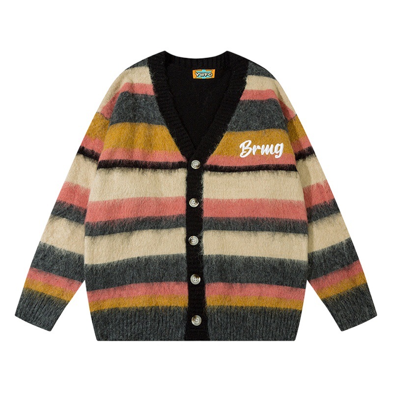 André | Suéter Popular en Europa y América, Estilo TEMU Amazon, Cárdigan de Punto con Bloques de Color a Rayas, Chaqueta Nueva para Parejas, para Mujer