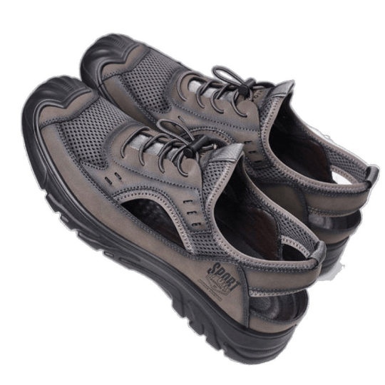 Men's Sandals 2025 Summer New Genuine Leather Mesh Breathable Croc Shoes Driving Outdoor Leisure Wading Beach Shoes