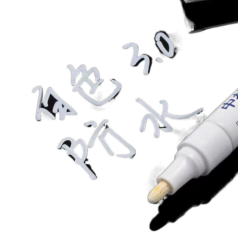 Brush, white tires, marker, rollerball pen, graffiti