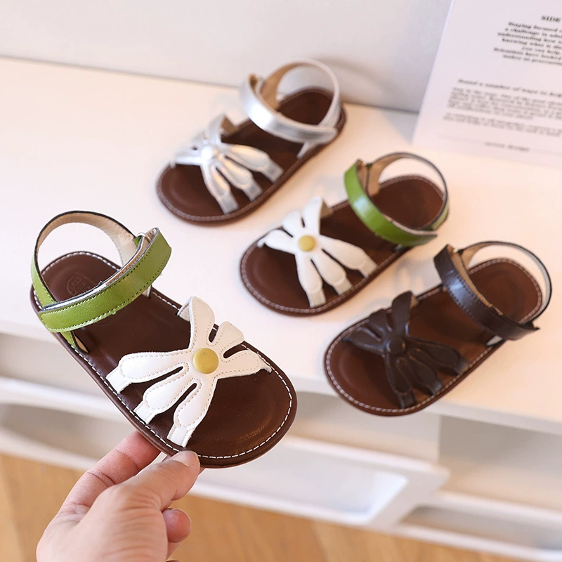 Корейские сандалии для девочек ретро летняя цветочная детка пляжные сандалии мягкие подошвы удобные римские детские сандалии