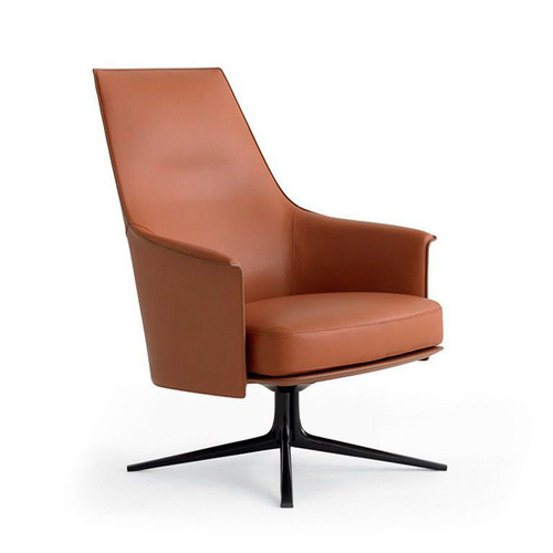 Foshan Factory Light Luxury Leather Sofa Chair for Hotel Lobby Rest and Negotiation Area, Italian Minimalist Leisure Single Chair