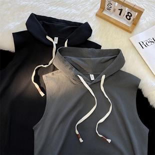 Heavy Cotton T-shirt Men's Loose Hooded Sleeveless Vest Summer Hiphop American Style Fashion Brand Couple's Waistcoat