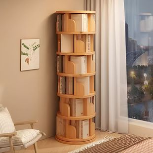 Solid Wood Rotating Bookshelf Storage Rack Floor-Standing Bay Window Storage Cabinet Living Room Picture Book Rack Wall Corner Kidsren's Small Bookshelf