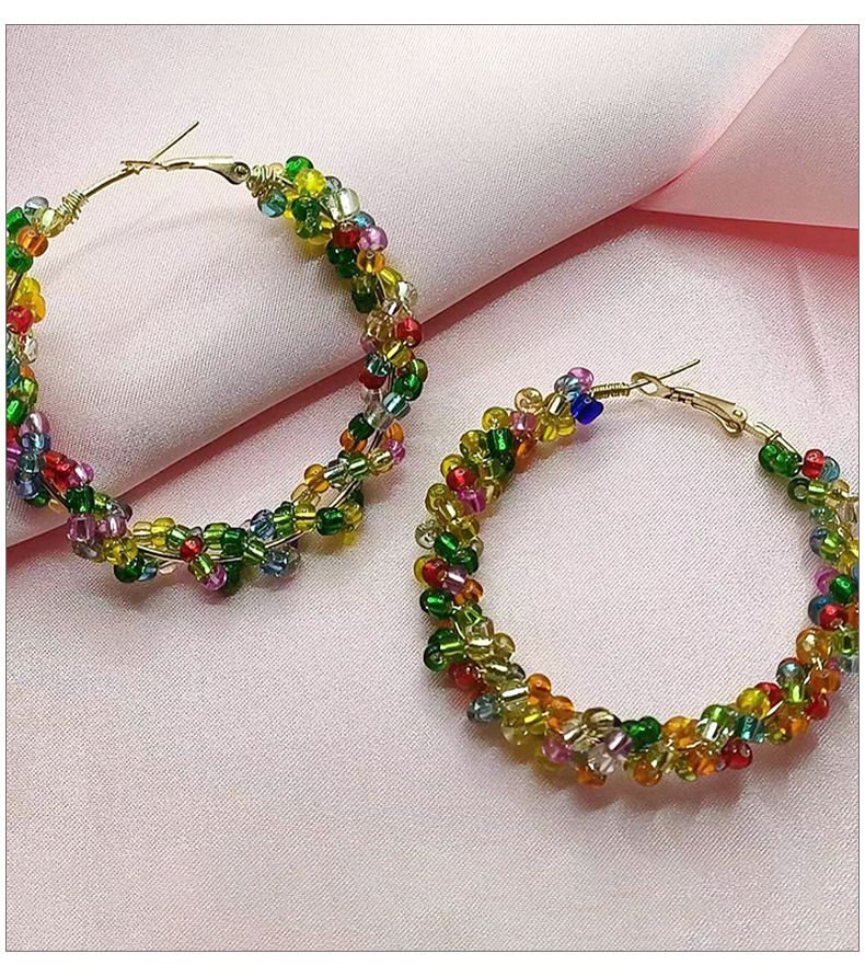 1 Pair Vacation Ethnic Style Round Seed Bead Metal Hoop Earrings display picture 2